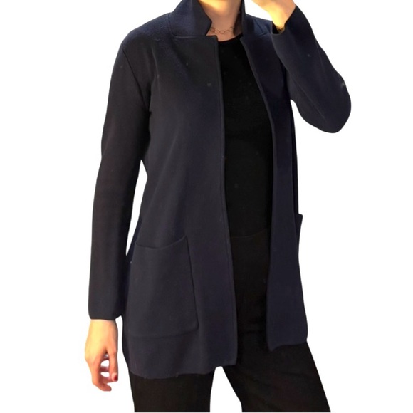 J. Crew Navy Blue Women's Cotton Blazer-style cardigan sweater size XXS - Picture 3 of 8